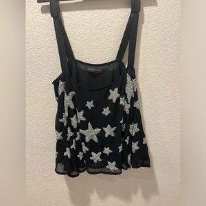 Incredible Kate Moss Black Beaded Silver Star Embellished Chiffon Swing Top
